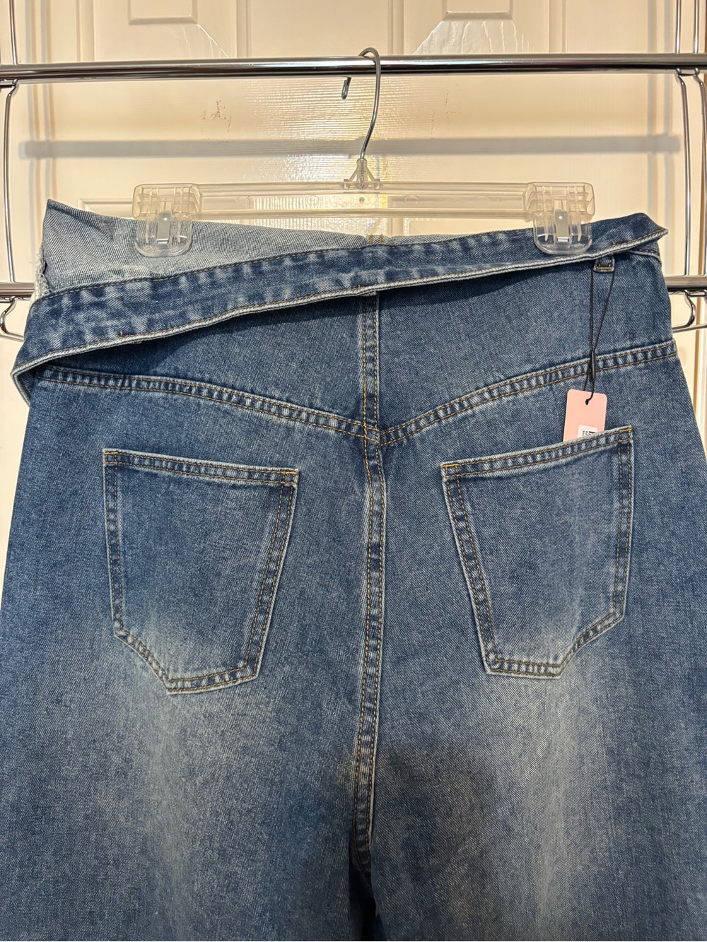 Micas High-Rise Wide Leg Fold-over Jeans in Medium Blue - Picture 7 of 7